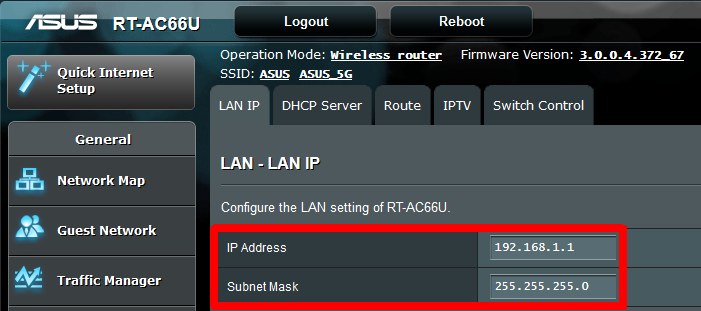 Specifying the subnet for an Asus router