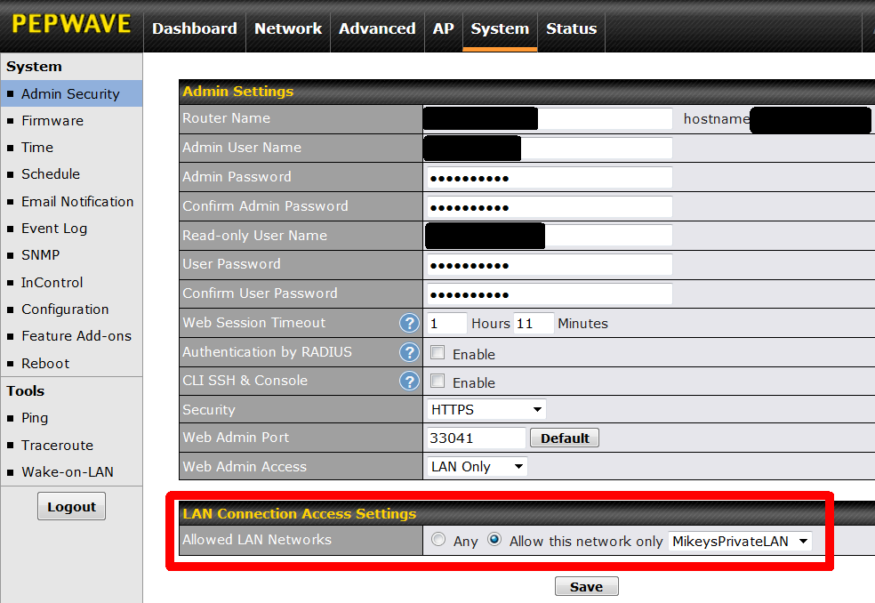 Configuring the VLANs that are allowed to access the router