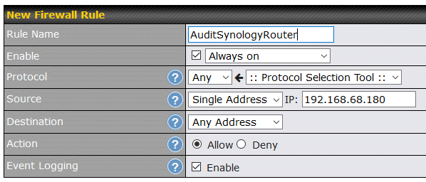 Auditing outbound connections made by the Synology router